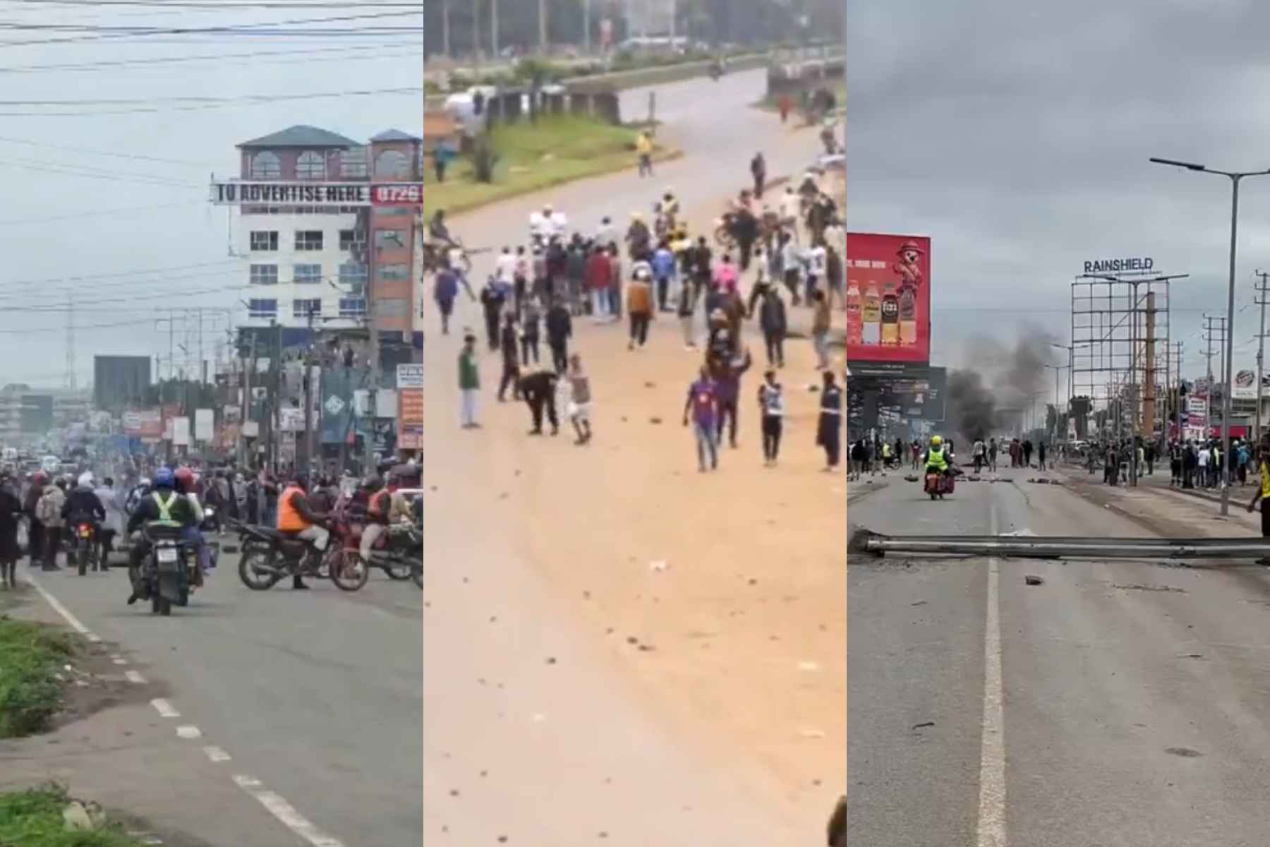 Photo collage of Matatu strike in Ongata Rongai, Thika Road and Kitengela.